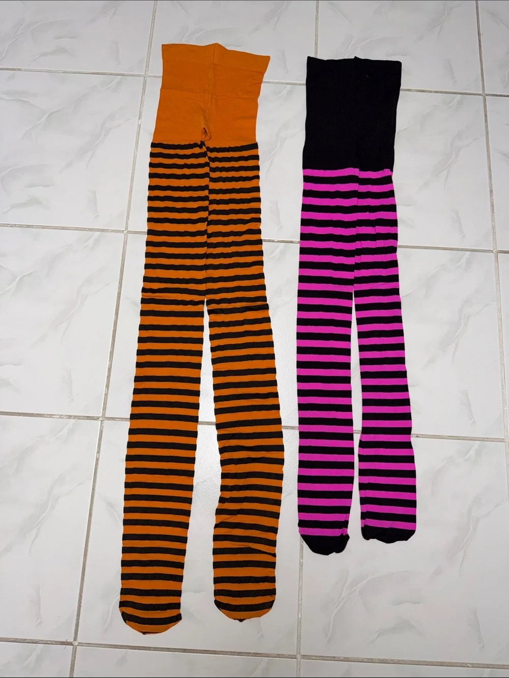 Women’s Striped Tights – Orange & Pink